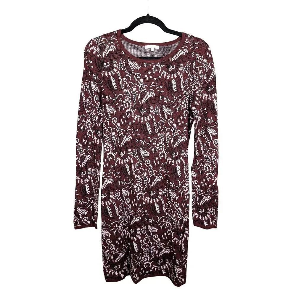 Matty M Sweater Dress Sheath Style Burgundy Floral Women's Size Small